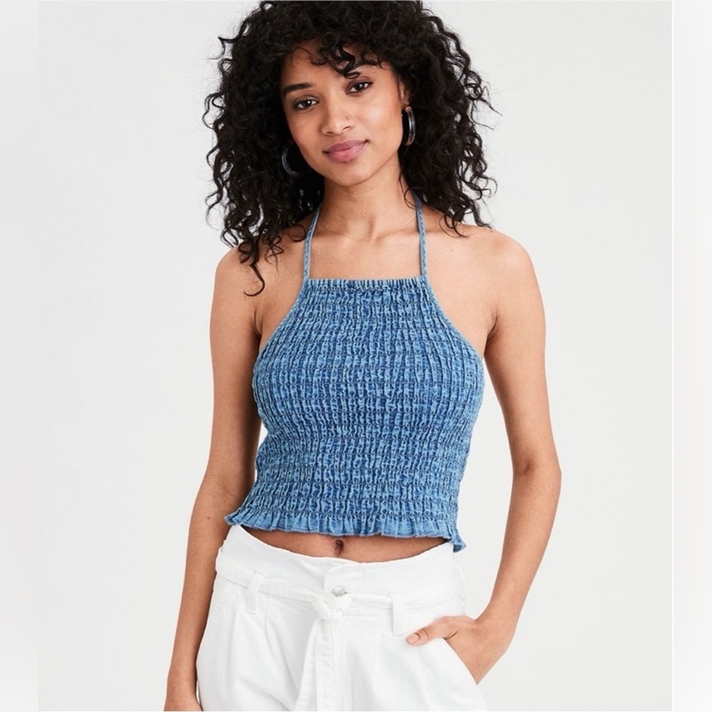 American Eagle Tencel Smocked Blue Halter top- Brand New - Medium